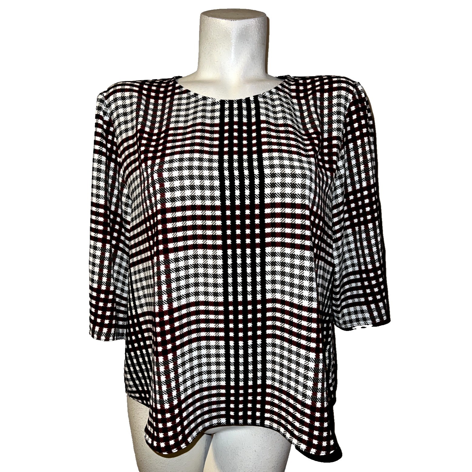 Veronika Maine Plaid Slit Sleeve Blouse Womens AU 16 US 12 Black White Burgundy
