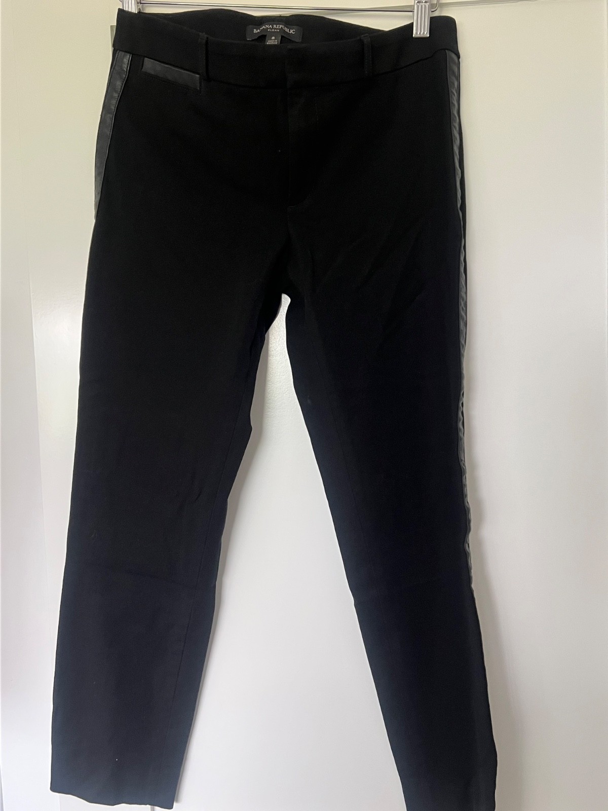 Banana Republic Women’s Sloan Black Slim Ankle Pants Leather Trim Size 8