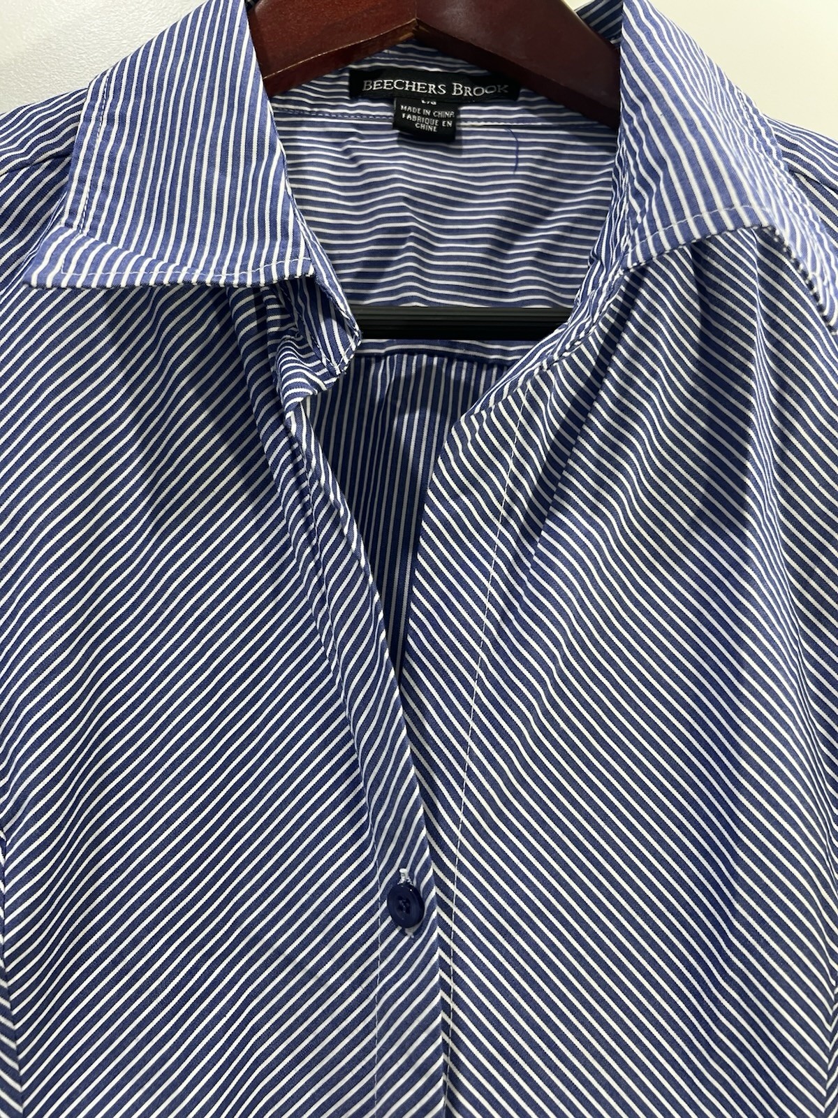 Beechers Brook Womens Blue White Striped Button Down Shirt Size M 3/4 Sleeve