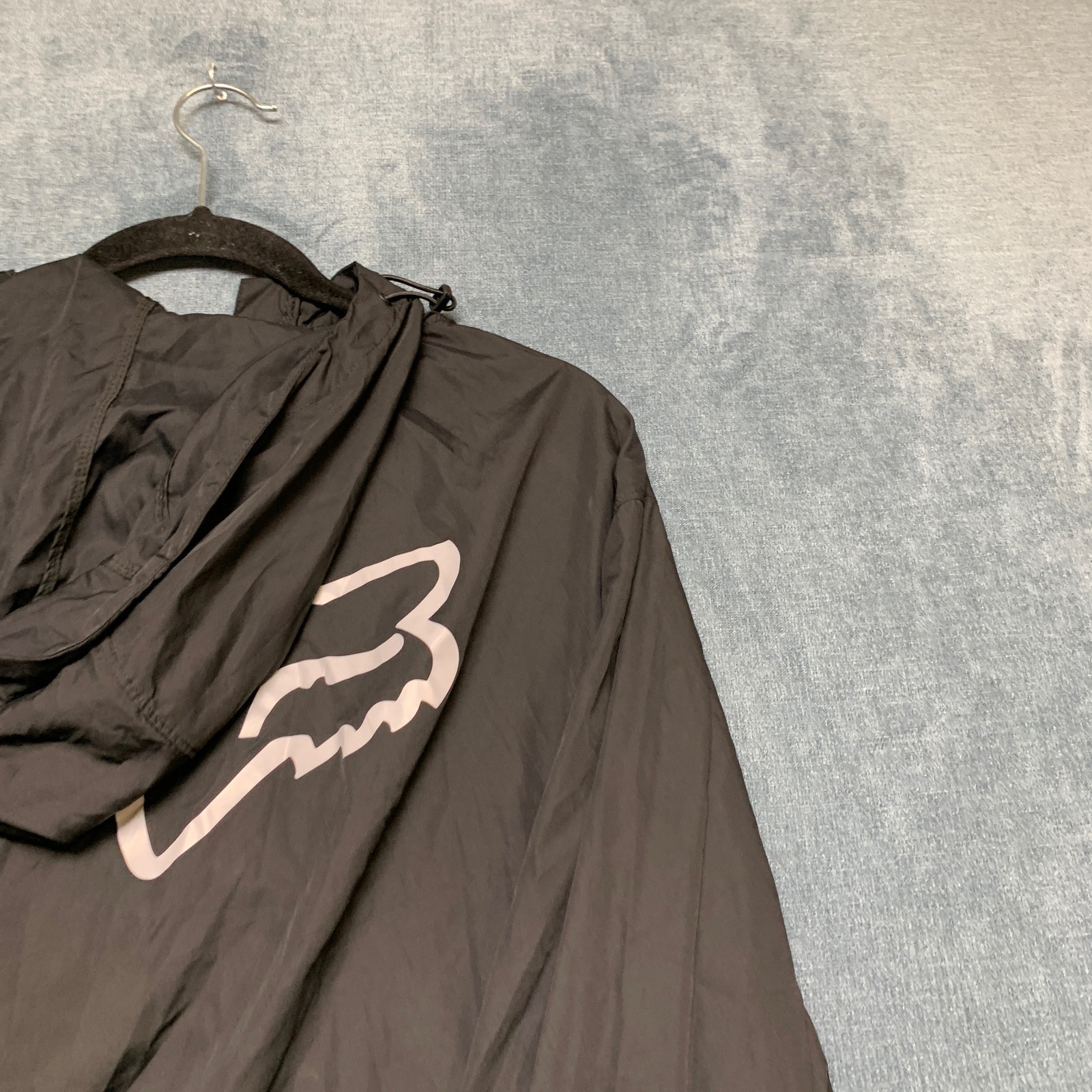 Fox Racing Windbreaker Jacket Men Large Black Lined Graphic Logo Hooded Full Zip