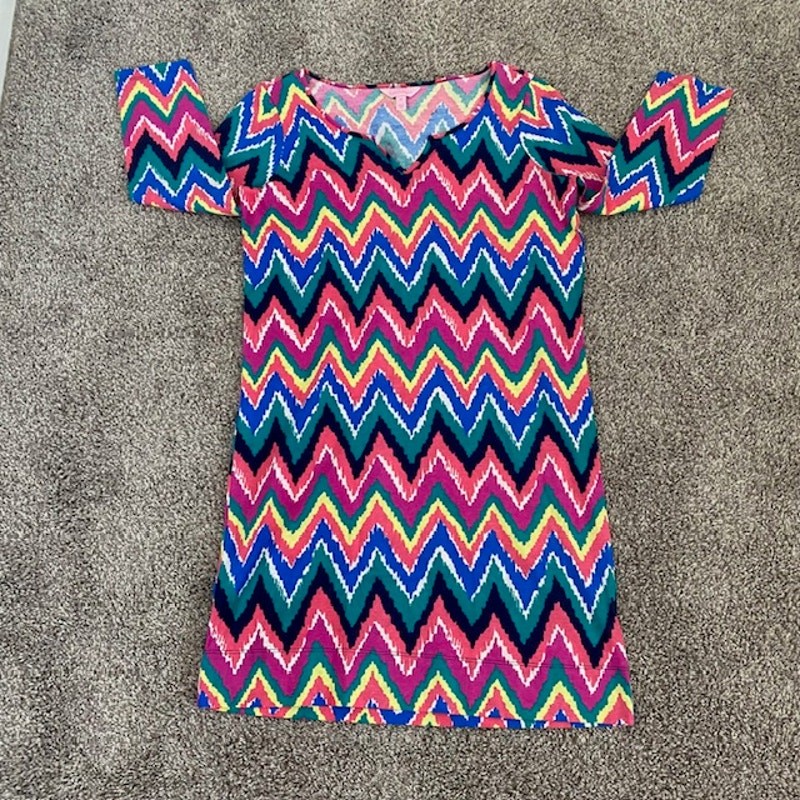 Lilly Pulitzer Gretchen Dress Hearts a Flutter Multicolor Chevron Print Women M