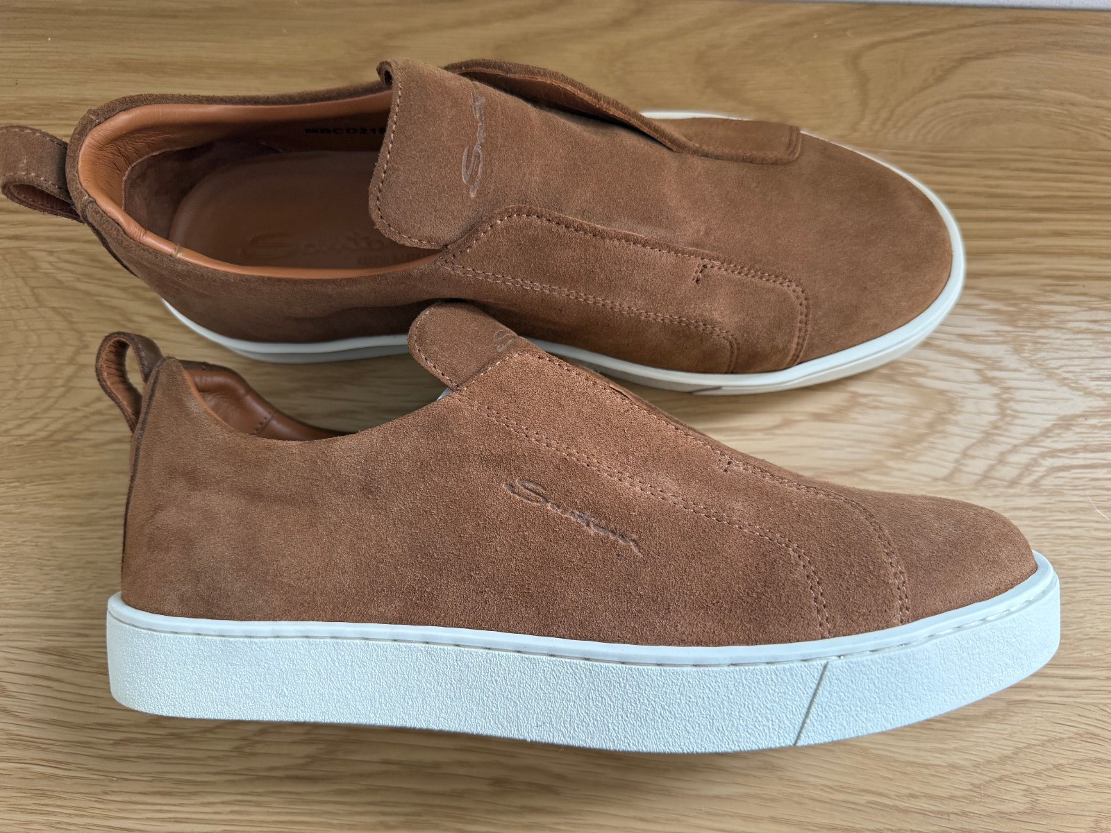 Santoni slip on brown suede sneakers/leather shoes/made in Italy / 42EU/ 9US/8UK