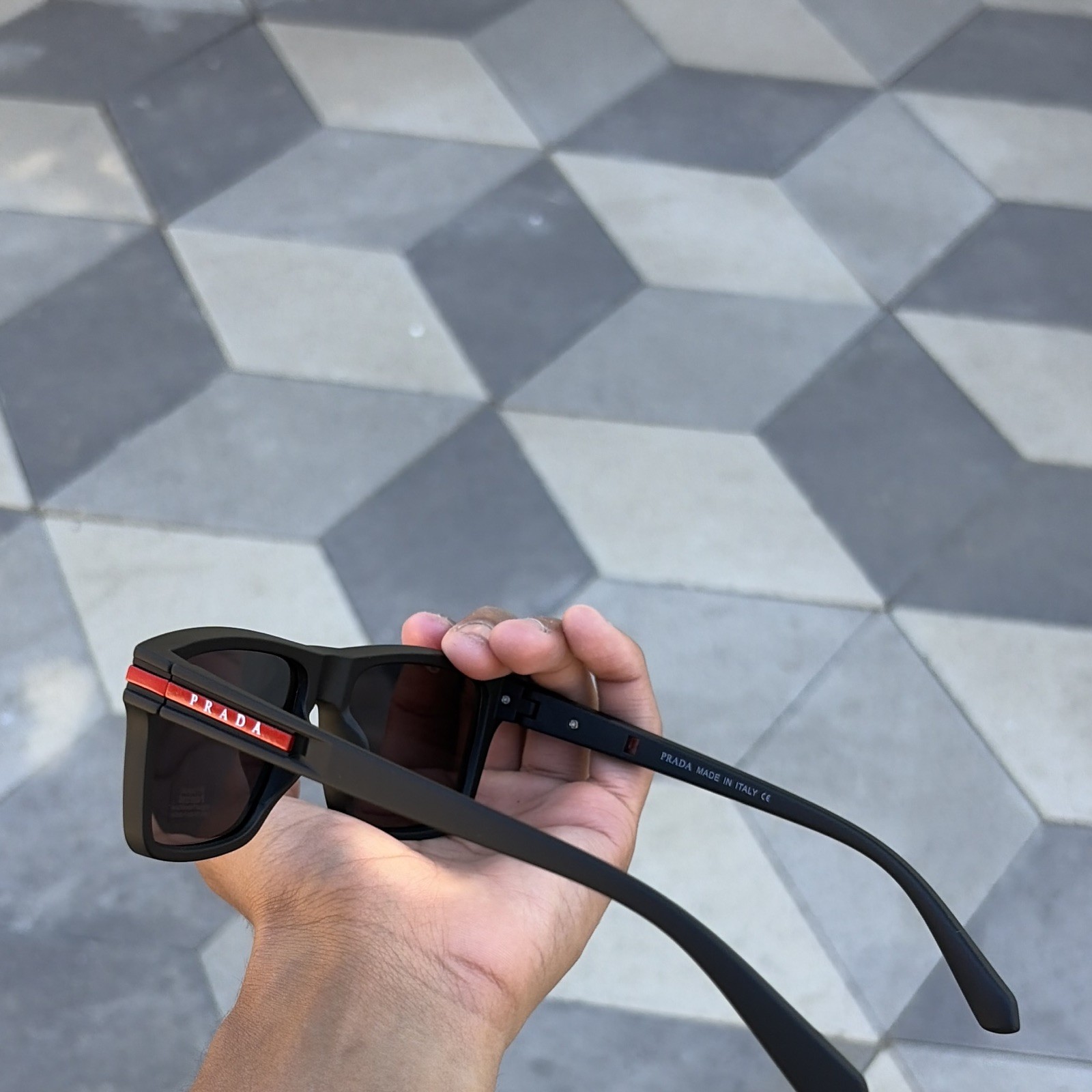 PRADA Polarized Rectangle Sunglasses, Black Frame, tinted Lens Full Set W box