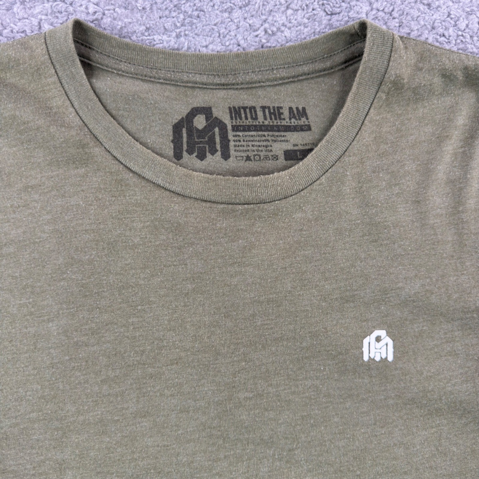 INTO THE AM Mens Olive Green Heathered Short Sleeve Graphic Logo T-Shirt Size L
