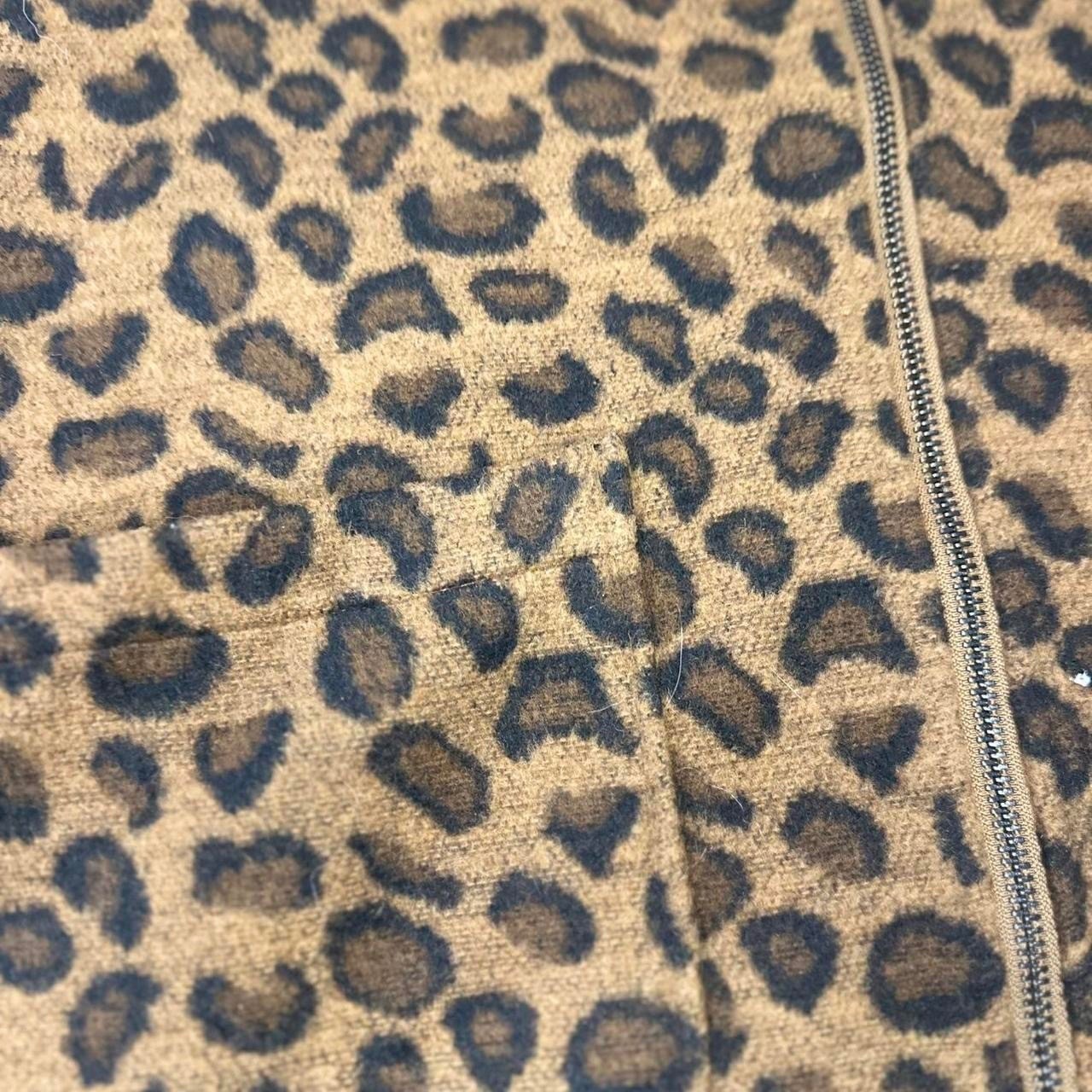 Native Youth Leopard Print Zip Up Vest Brown Animal Print Wool Blend XS Small