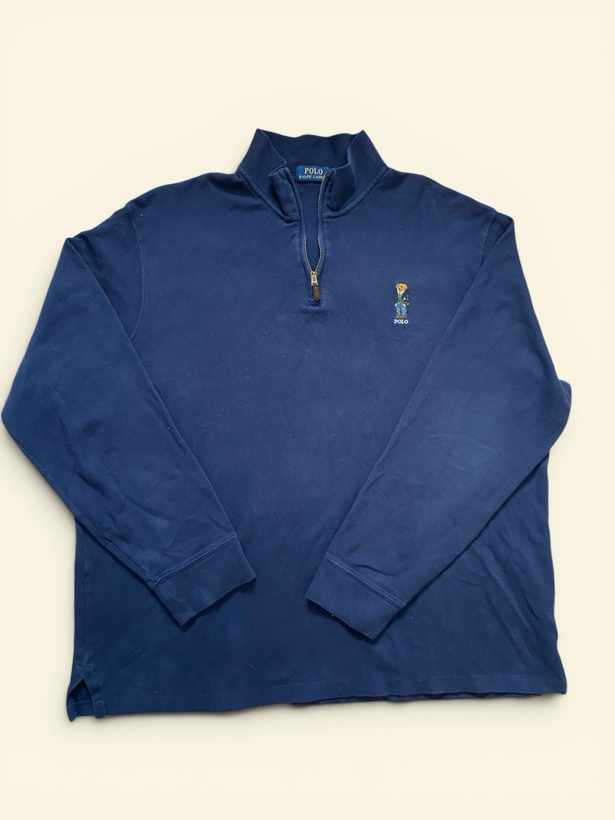 Polo Ralph Lauren XXL Navy Blue Knit 1/4 Zip Bear Pullover Sweater