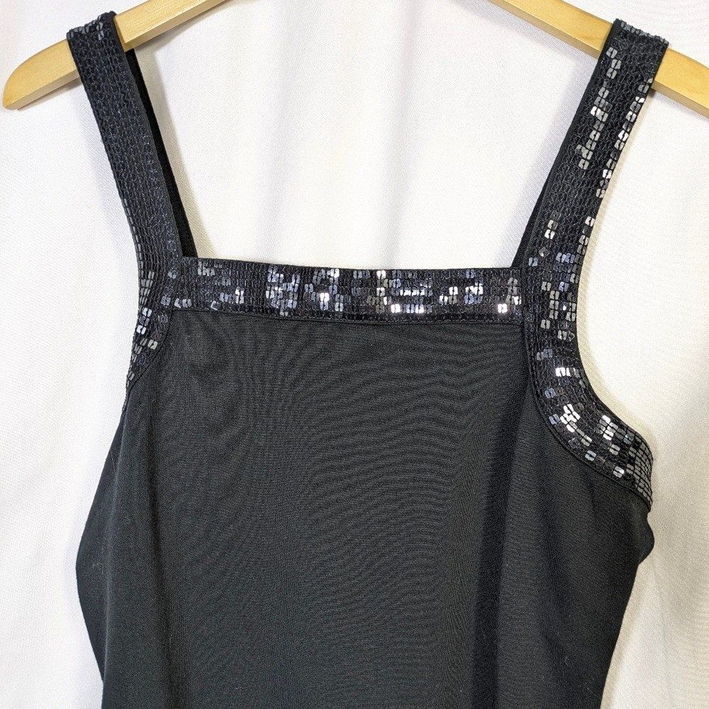 Quacker Factory Tank Top Women’s Sequin Embellished Cotton Black Y2K Sz S