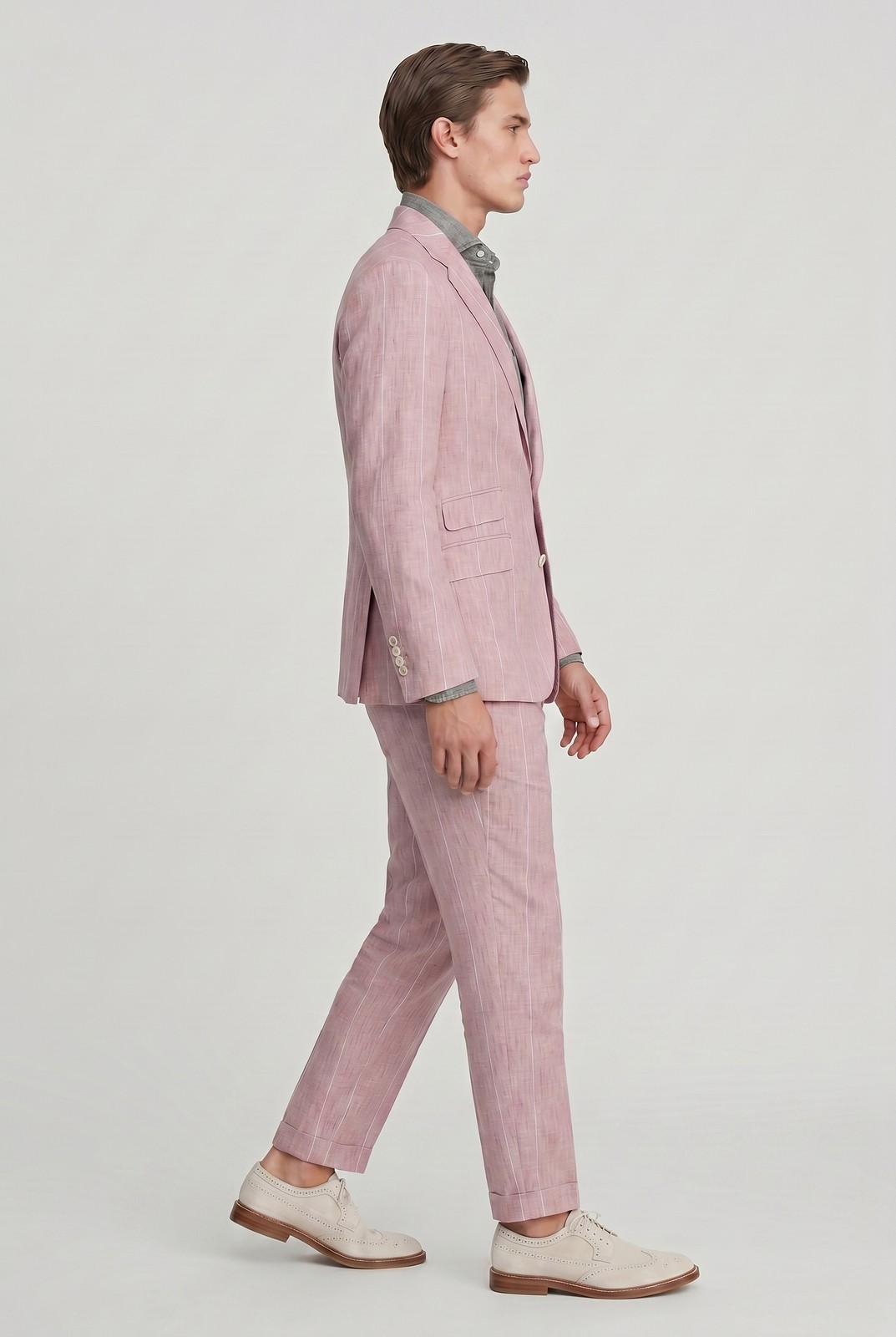 BRUNELLO CUCINELLI MEN’S 100% LINEN 3 BUTTON ROSE TAILORED SUIT MSRP $5720