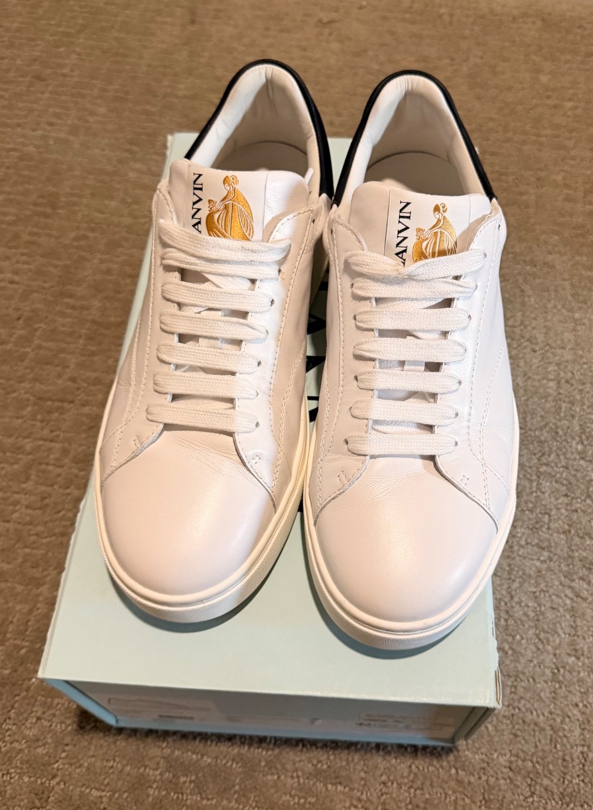 LANVIN men logo patch lace up white sneakers, size 10