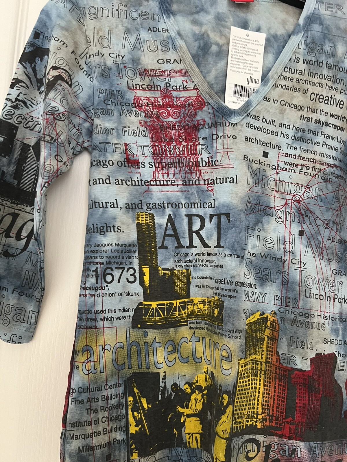 NWT Glima Tee Top Printed Tie Dye 100% Cotton Blue Chicago Sz Small Juniors
