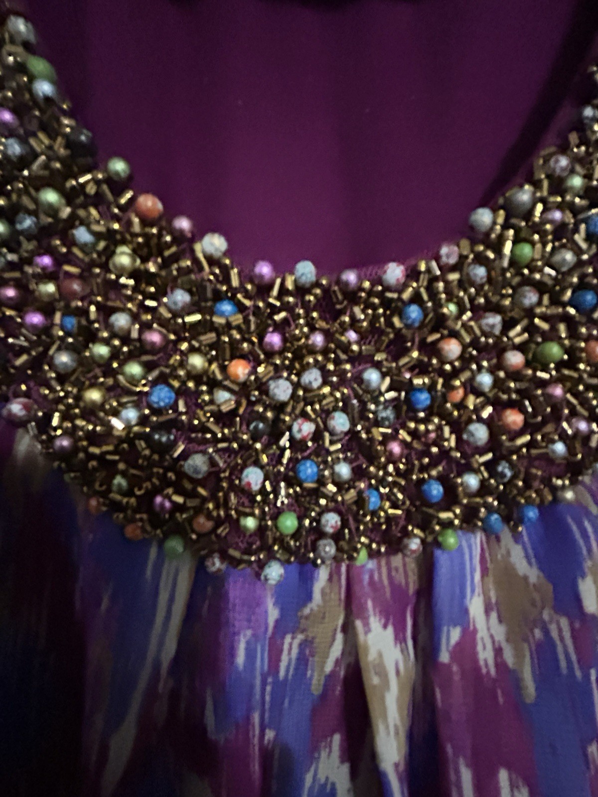 Jaclyn Smith Multi Color Beaded Top Chiffon Purple Size Large Exc Condition