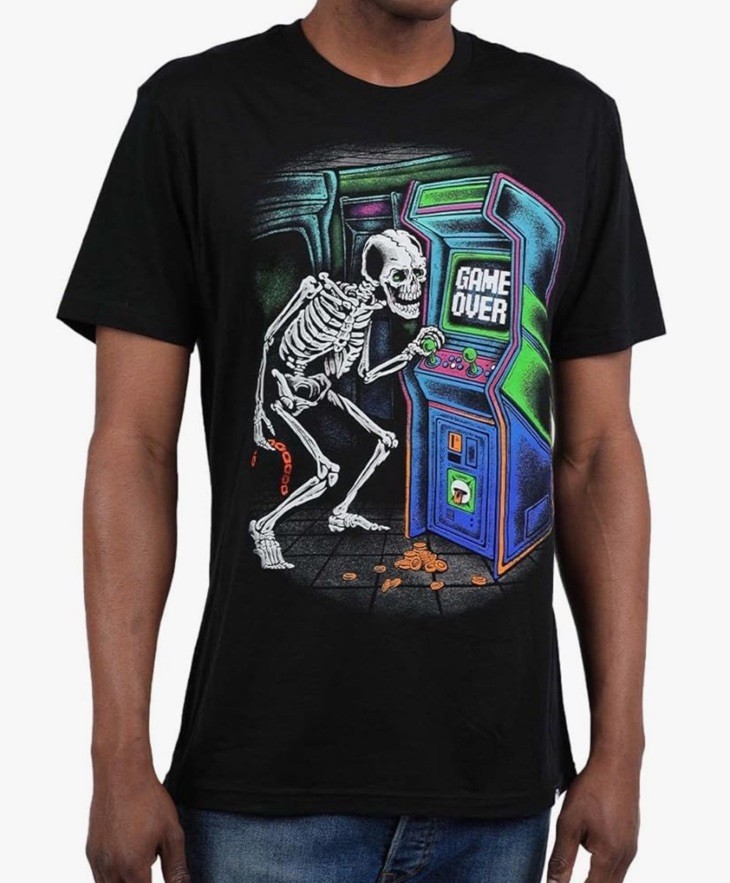 Into The AM Graphic Tee Unisex Size 4XL Skeleton Gaming Arcade Game Over NWOT