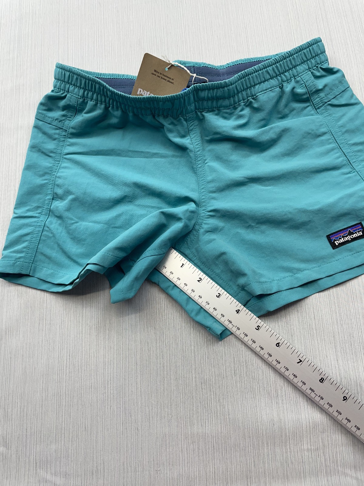 New Patagonia Boys Kids Baggies Shorts 4″ Unlined Sz Large (12) Blue Green