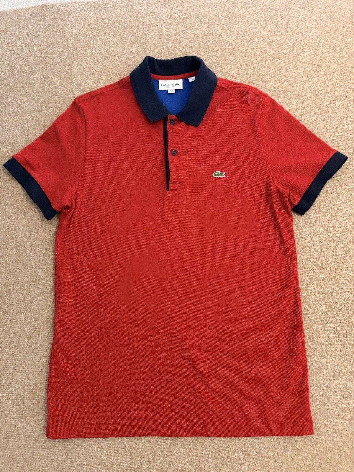 Lacoste Regular Fit Polo Shirt Men’s Size 4 Medium Red Blue Trim Short Sleeve