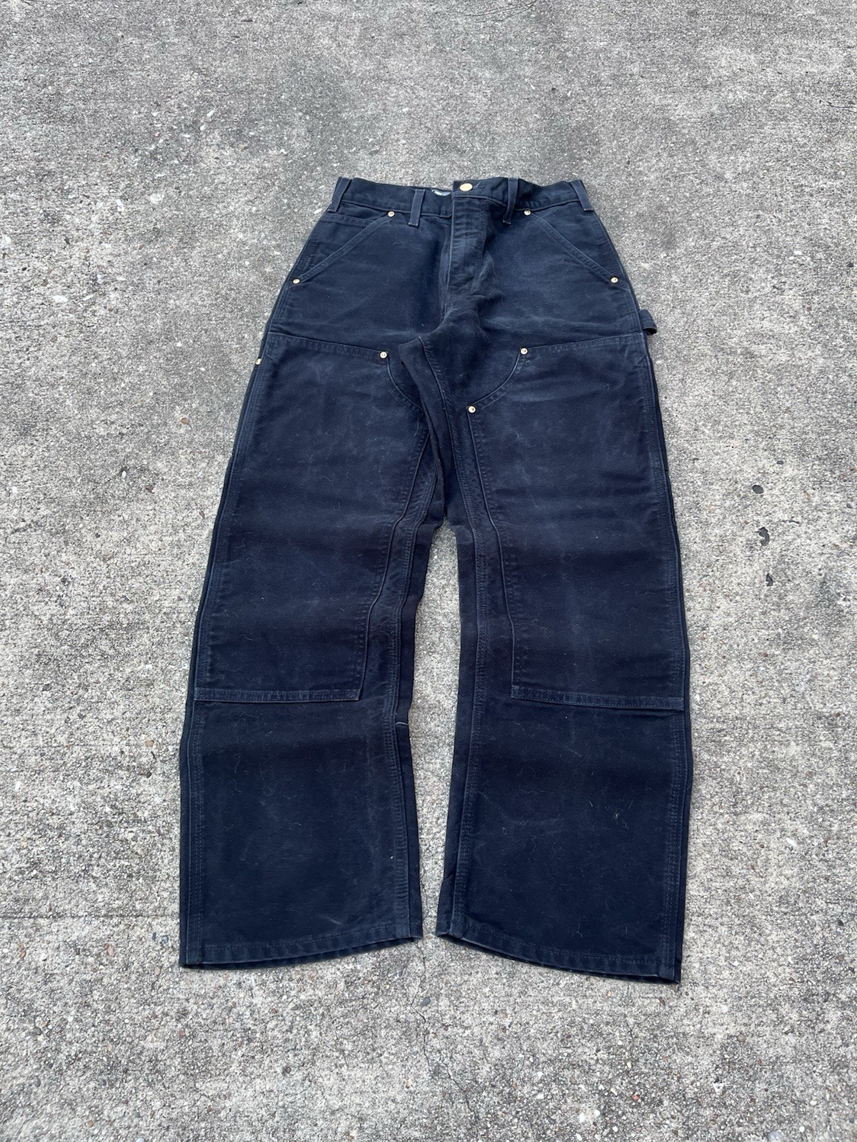 Carhartt Double Knee Pants Mens 28×29 Black Distress Faded B01 BLK USA Workwear