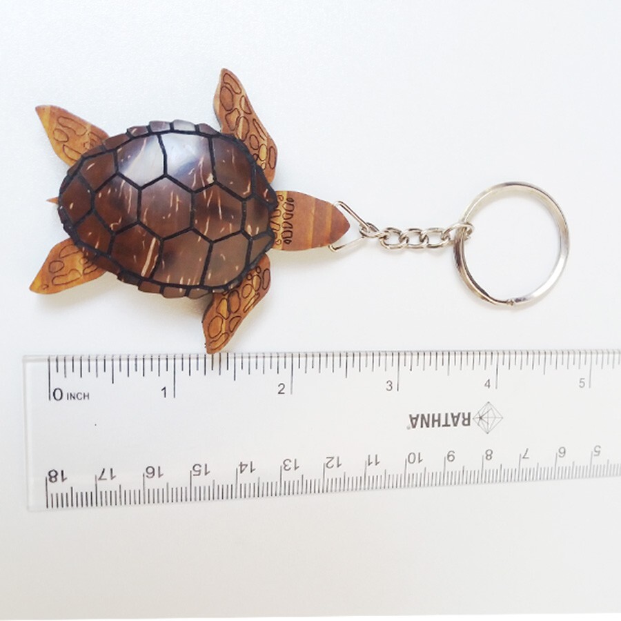 100% Handmade Woods and Coconut Shells Turtle figure key tag gift free shipping