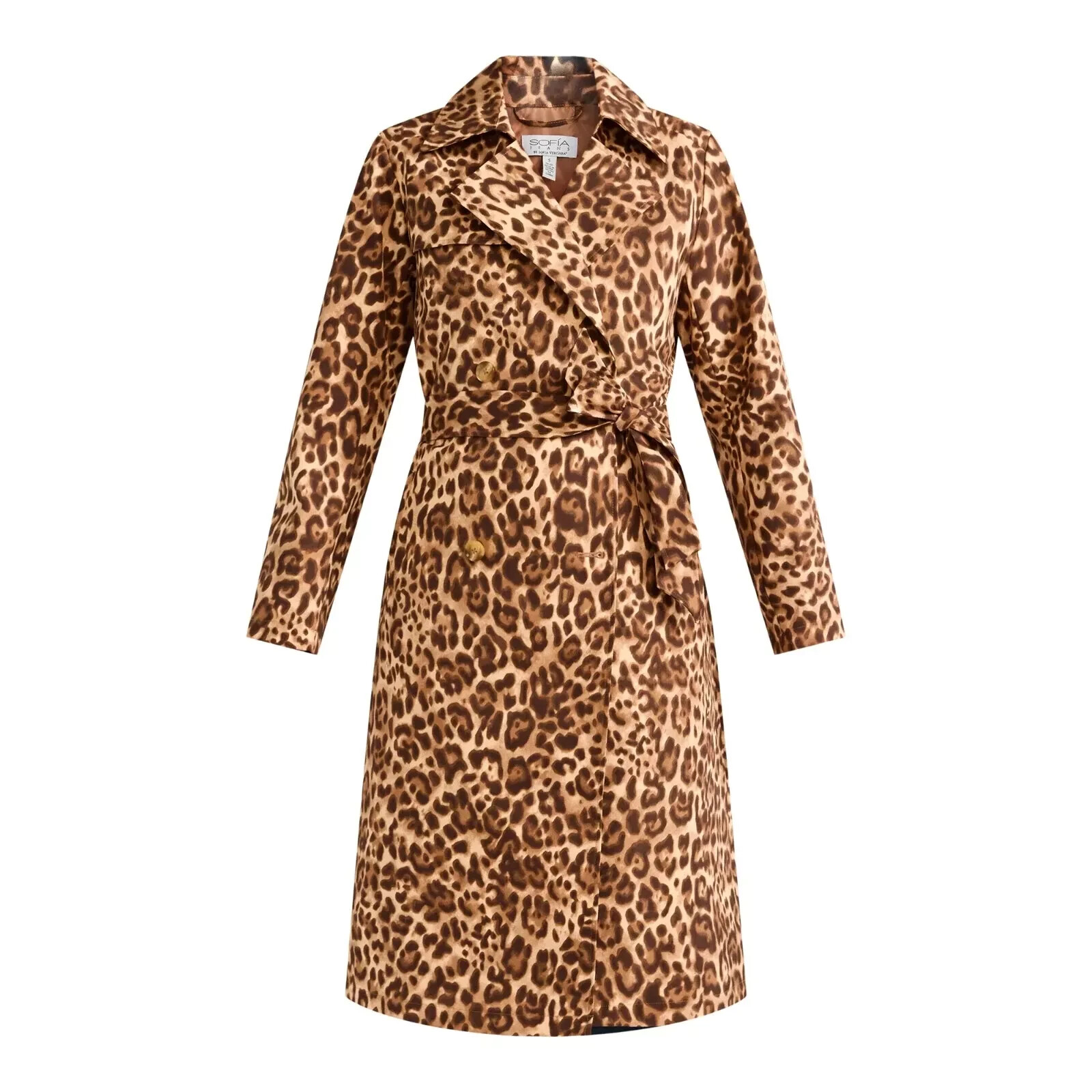 Sofia Jeans Women’s Coat, Leopard Print Polyester Double Breasted Coat, Size: M