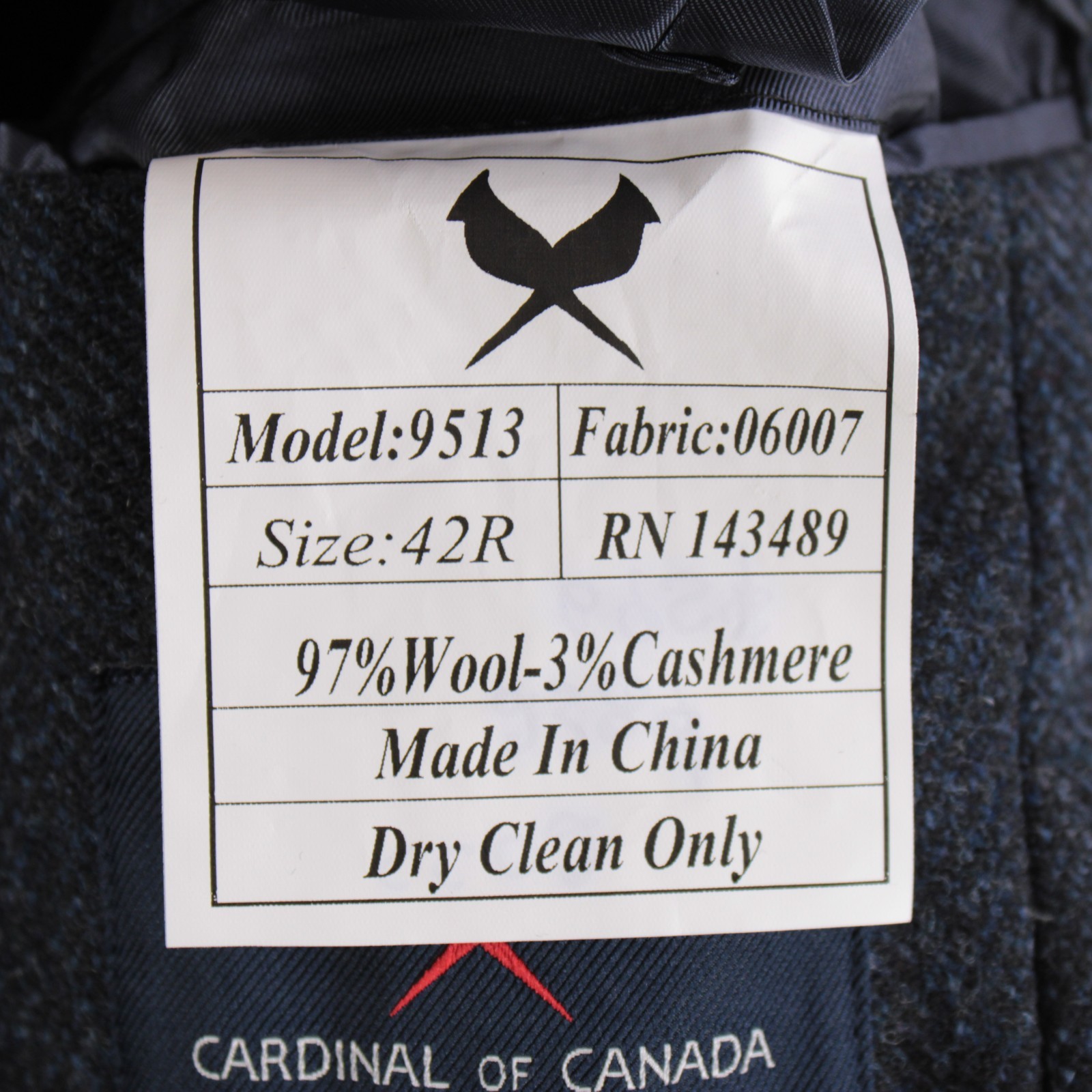 Cardinal of Canada NWT Wool / Cashmere Top Coat Size 42R In Blue Herringbone