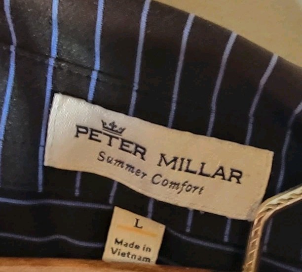Peter Millar Summer Comfort Black Blue Striped Polo Shirt / Men’s Size Large