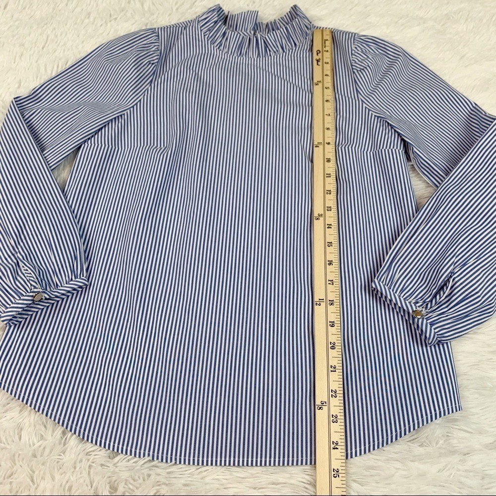 J Crew Long-sleeve ruffleneck top in stripe high neck puff sleeves women XS