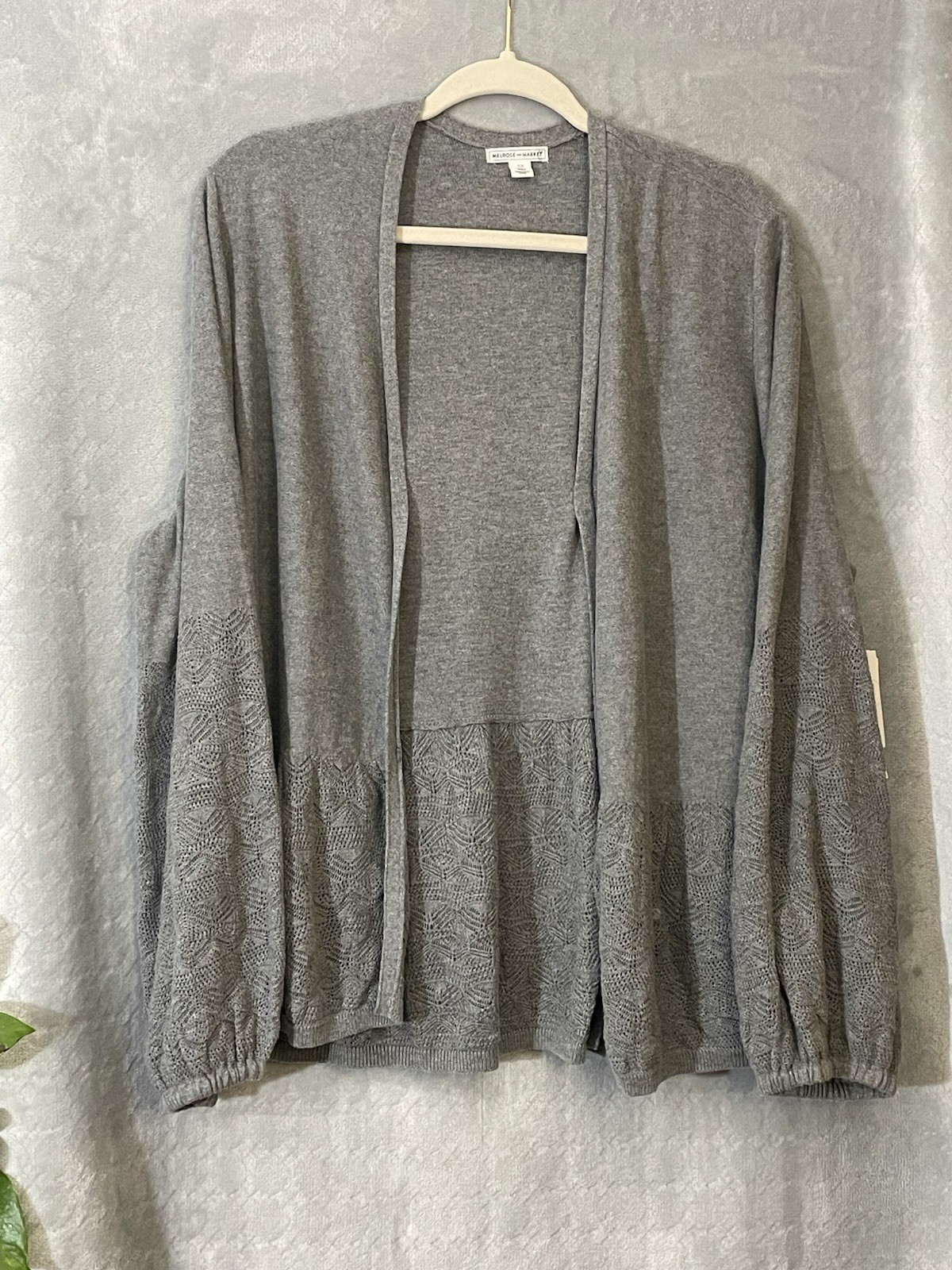 Melrose and Market Gray Open Front Cardigan Lace Detail Long Sleeve 3X