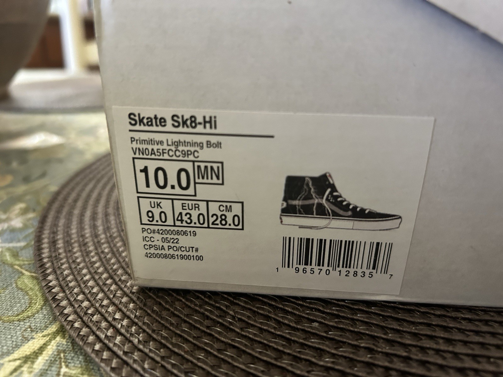 VANS Skate Sk8-Hi Primitive Lightning Bolt BlackWhite High Top VN0A5FCC9PC Sz 10