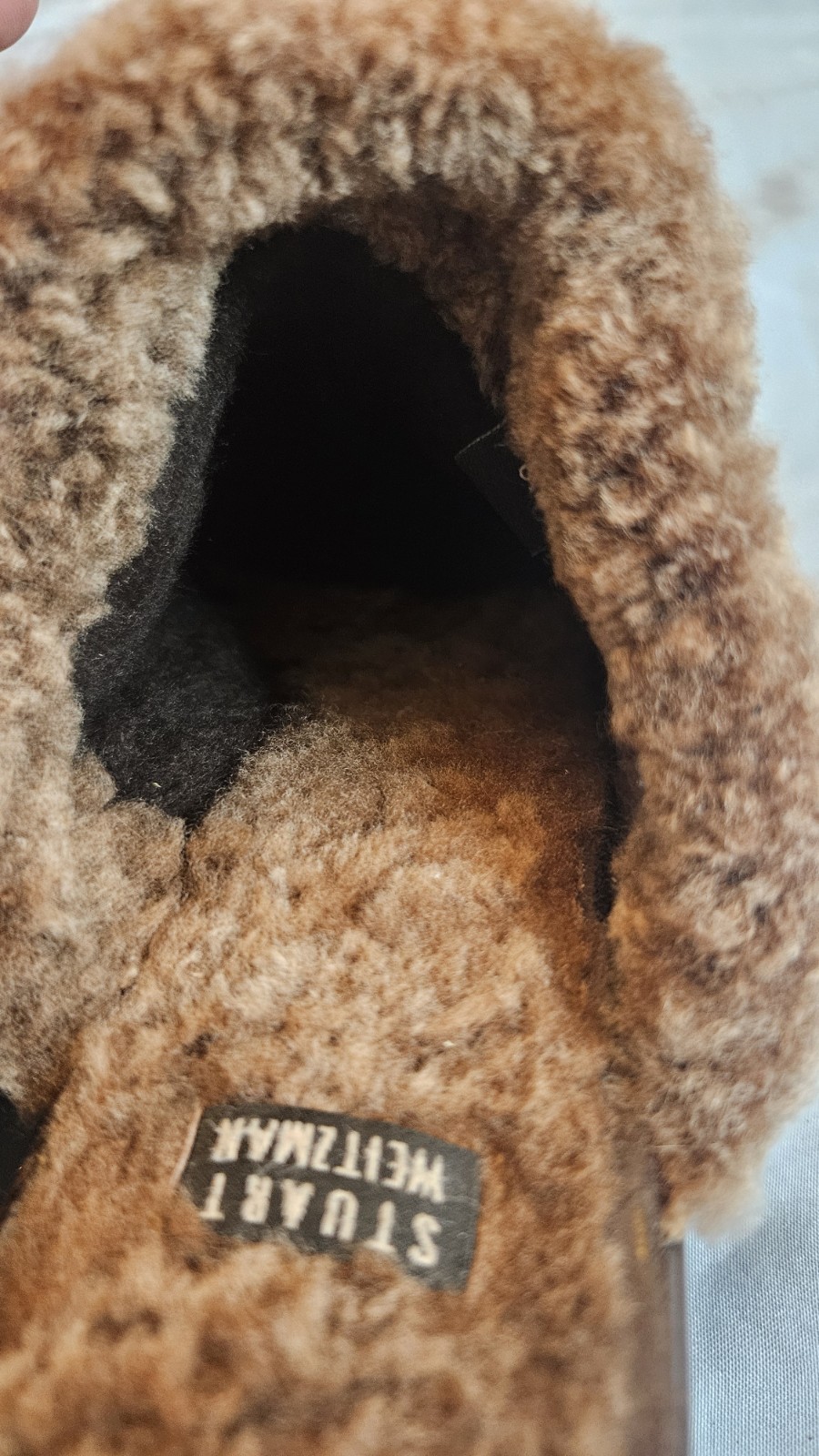 Stuart Weitzman Brown Suede Shearling Lined Mule Wedge Buckle Fur Trim 8M Y2K