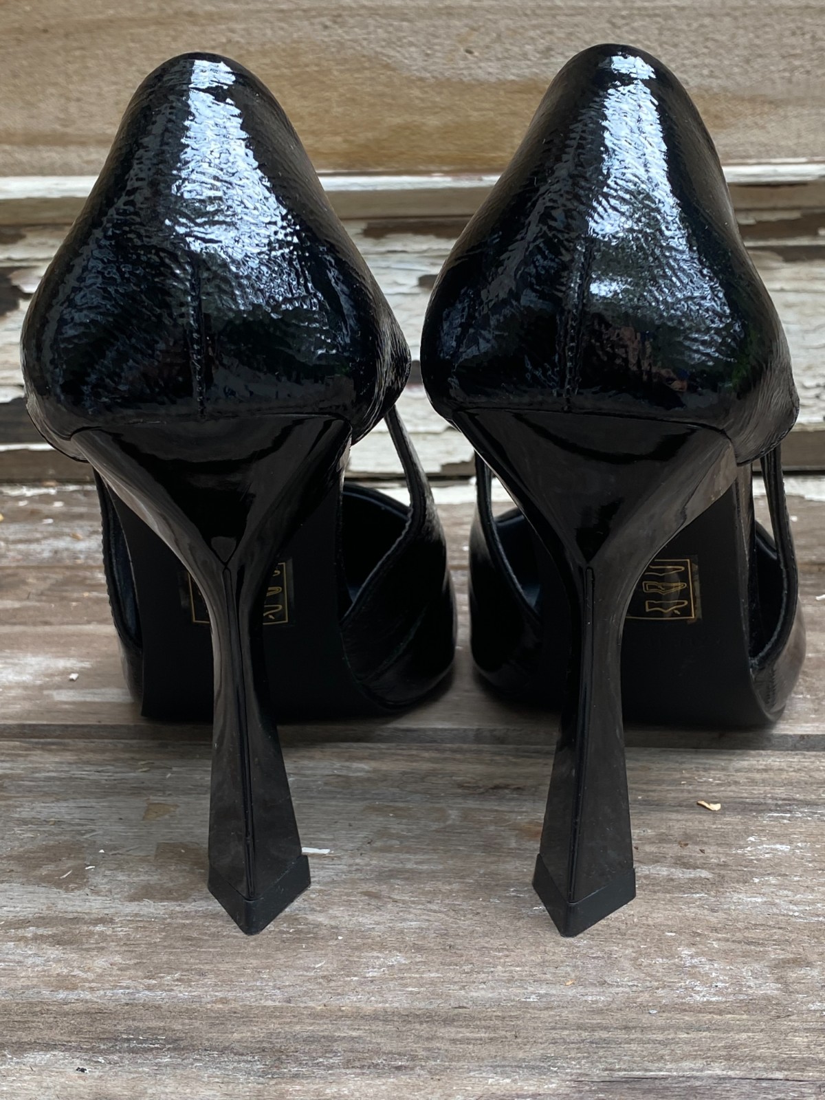 Call It Spring Black Patent 4-Sided Flared Heel Pumps Sustainable Vegan Sz 8