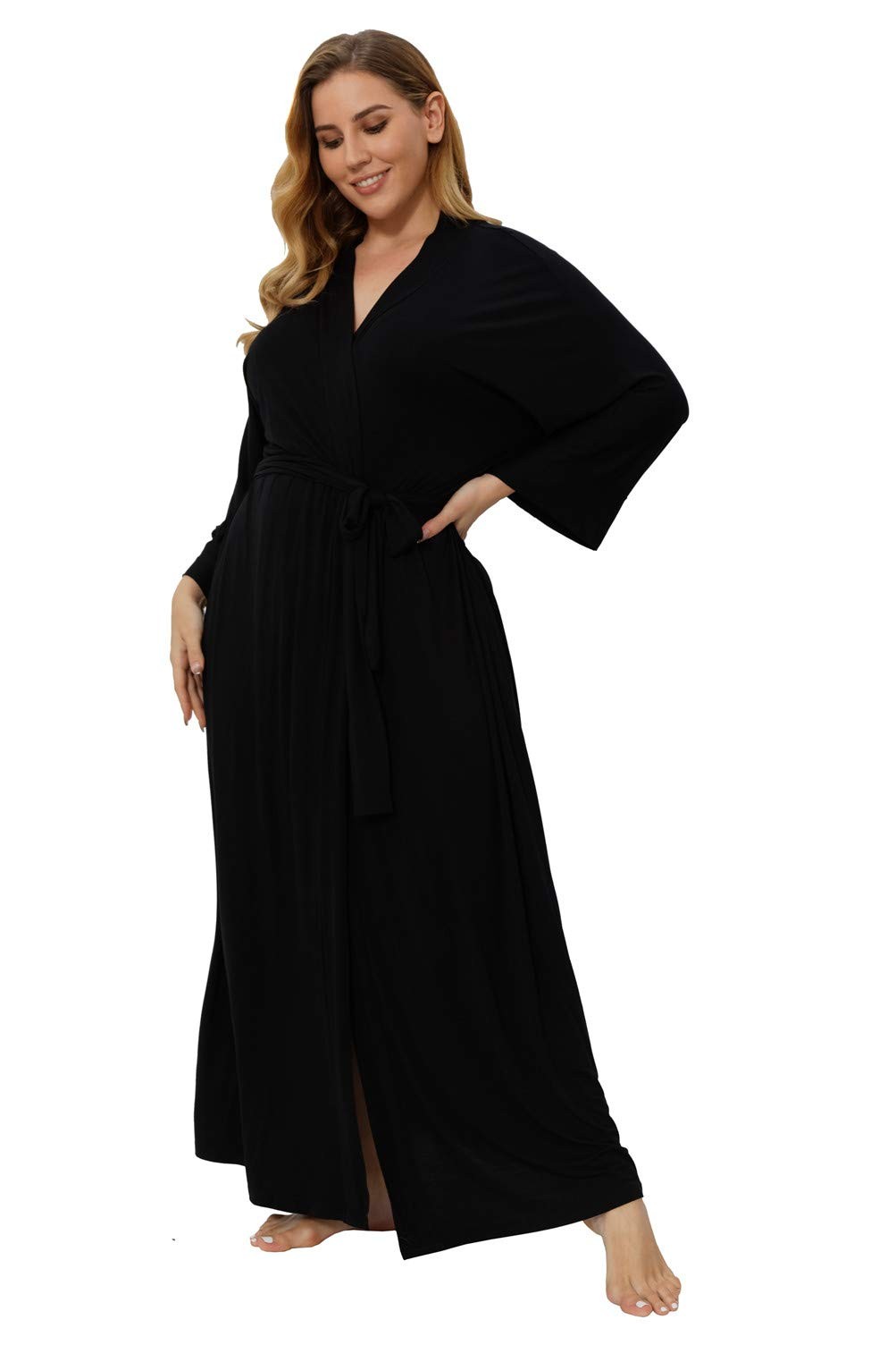 Womens Plus Size Maternity Delivery Robes – Long Kimono Bathrobe, Black 4X
