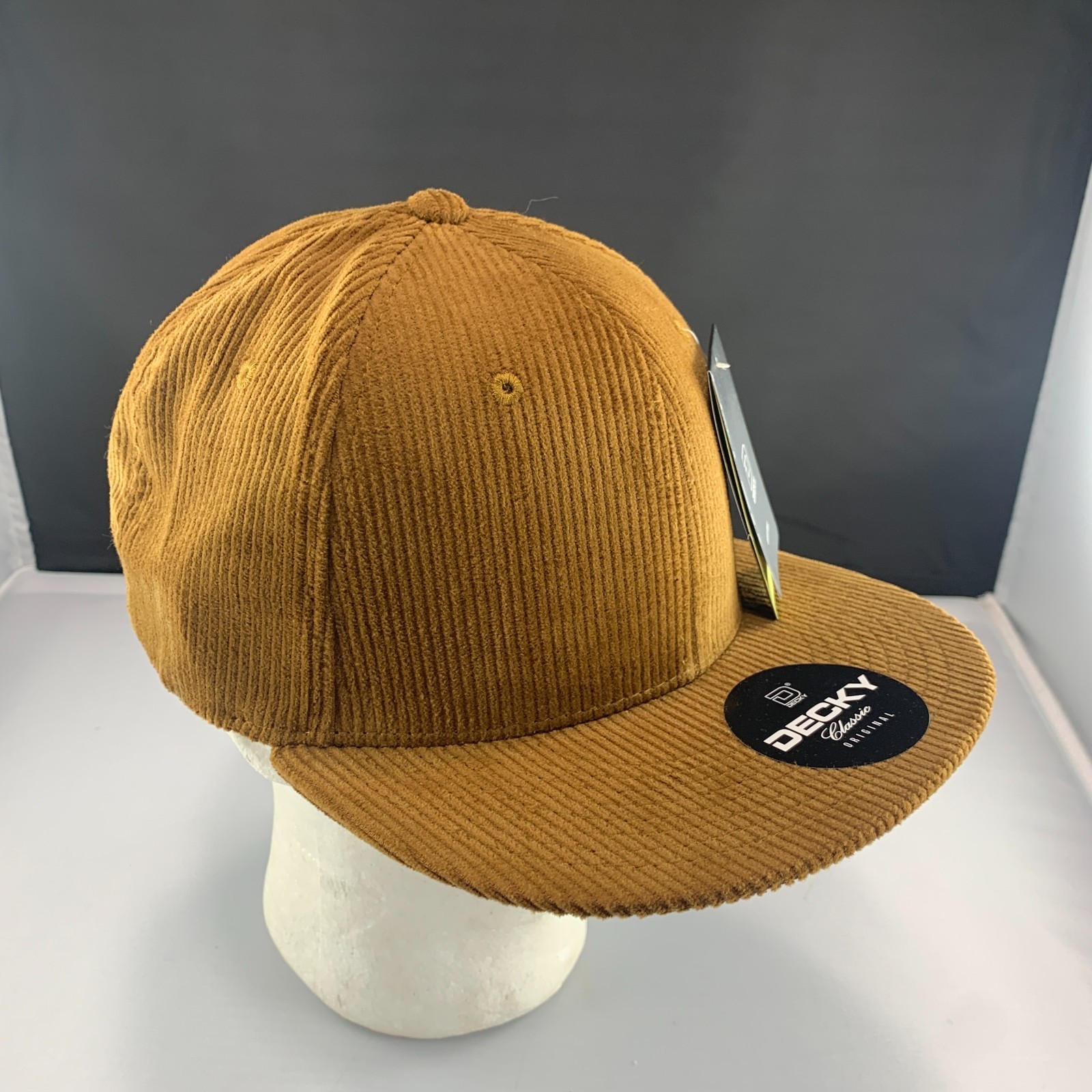 New Decky 1076 Corduroy Snapback Hat Cotton Flat Bill High Crown Cap Coyote