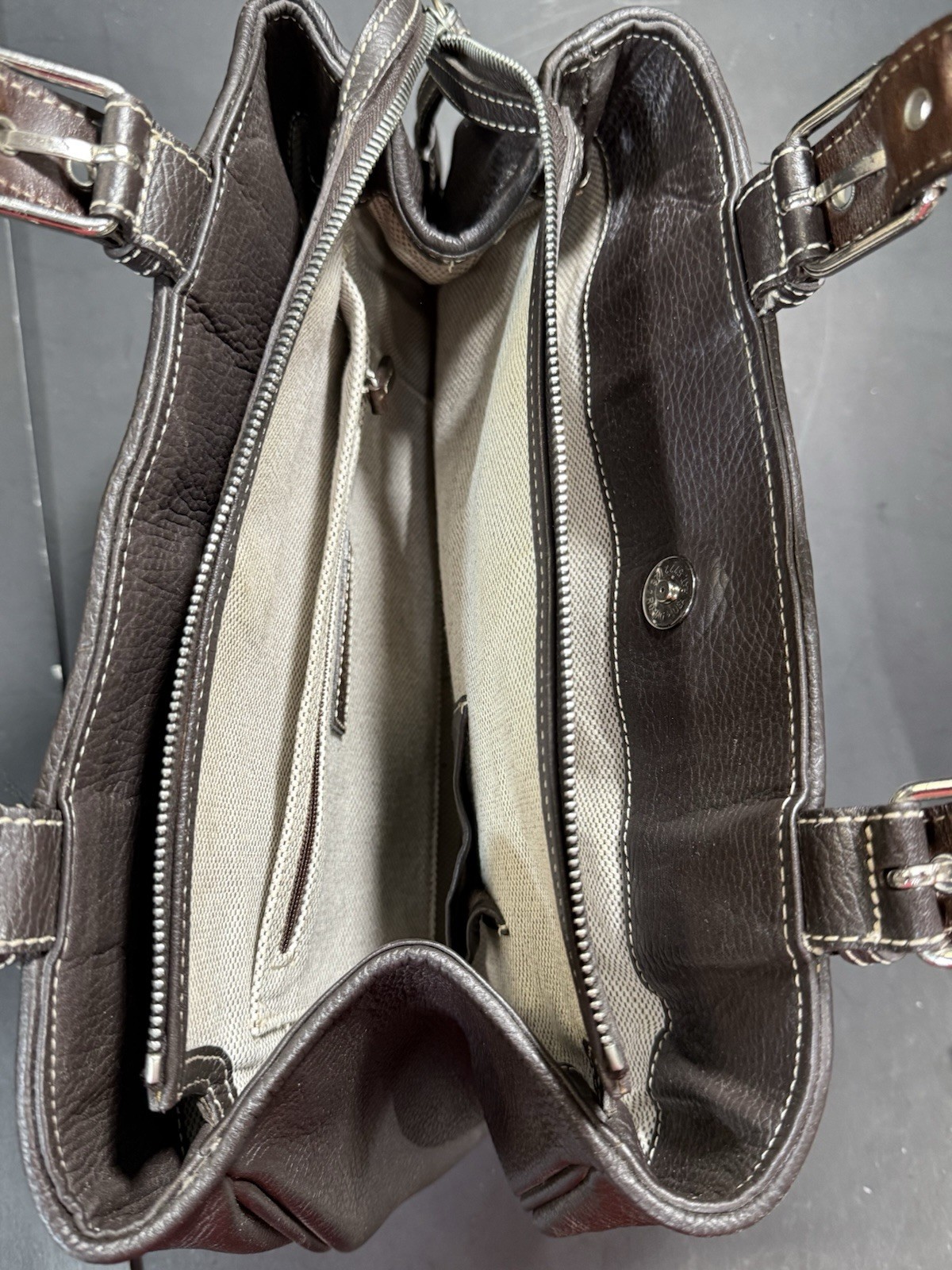 Dooney & Bourke Satchel Women Medium Brown All Weather Leather 2 Buckle Handle