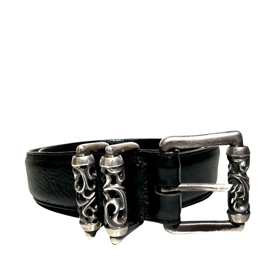 Rare ◇ Chrome Hearts BLT ROLLER 3-Piece Celtic Belt (Black/Silver) for Men