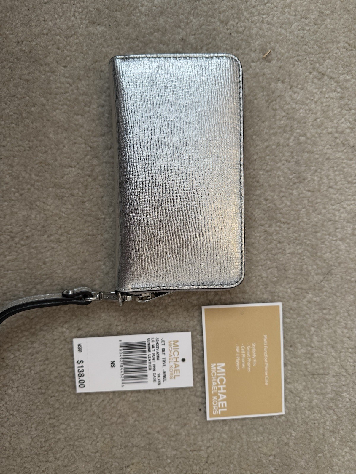Michael Kors Silver Studded Zip-Around Wristlet Wallet, Credit Card Folding