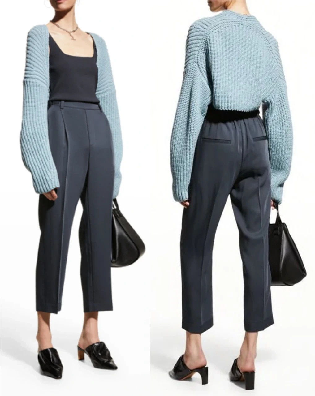 VINCE Lofty Rib Bolero Shrug Cardigan in Pale Blue Wool Cashmere Crop M/L – NWT