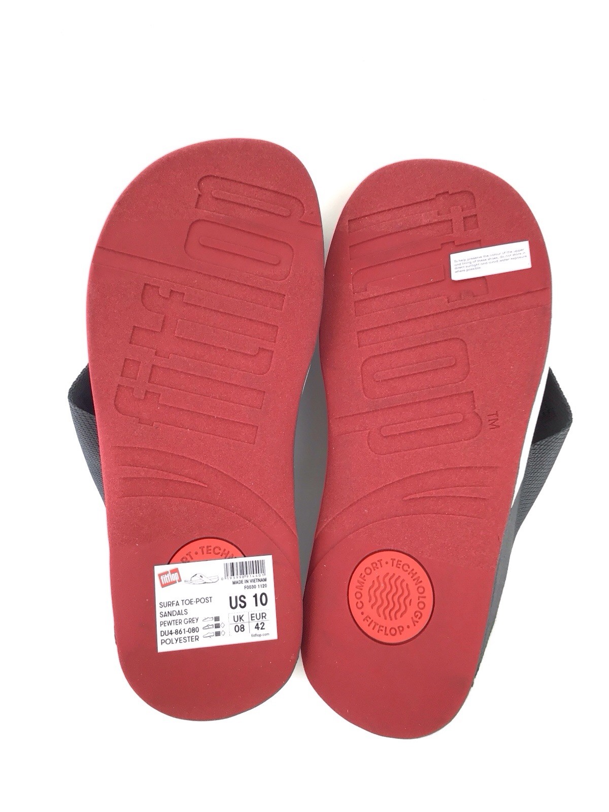 FitFlop Surfa Toe-Post Sandals Pewter Grey Polyester US Size 10