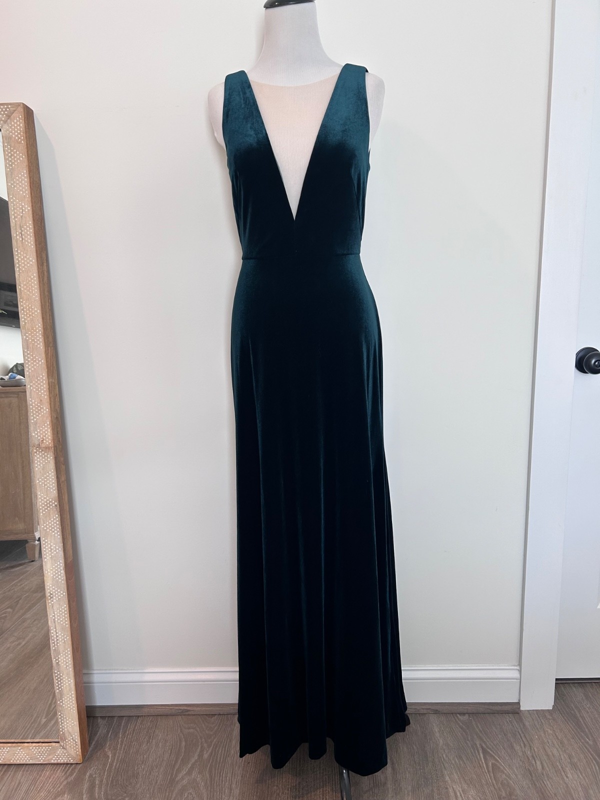 BHLDN Jenny Yoo Logan Velvet Column Maxi Dress Emerald Green ~ Size 4