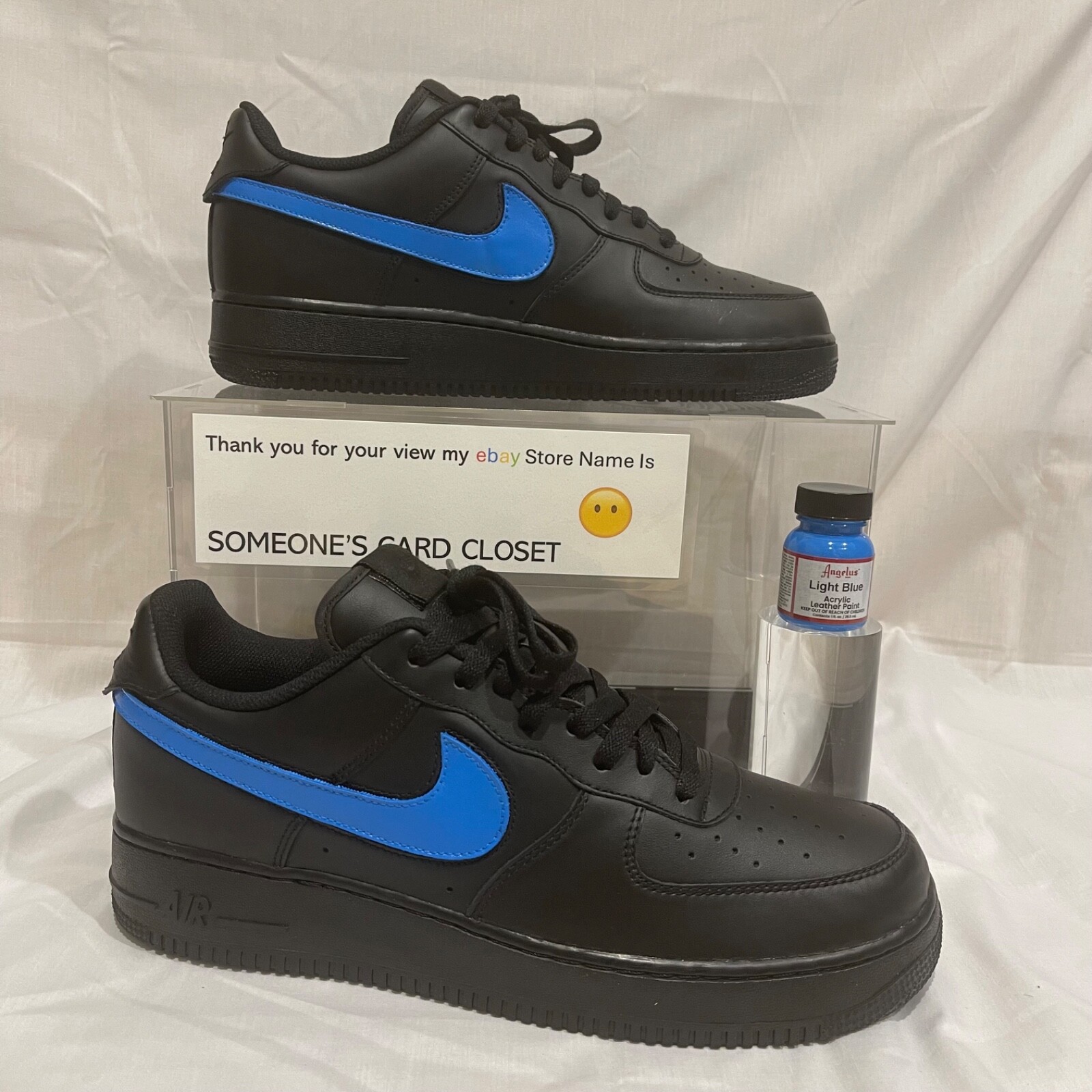 Nike Air Force 1 Low Black (Light Blue Custom Painted Swoosh) SC-#39B