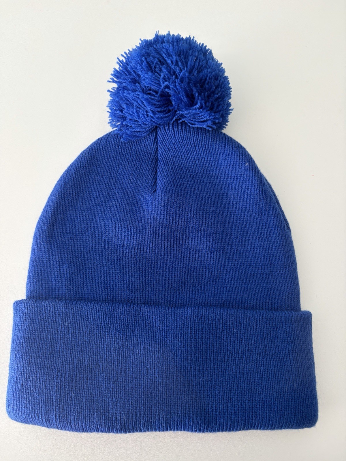 White Castle Blue Solid Beanie Hat w/ Pom Pom One Size Unisex Adults
