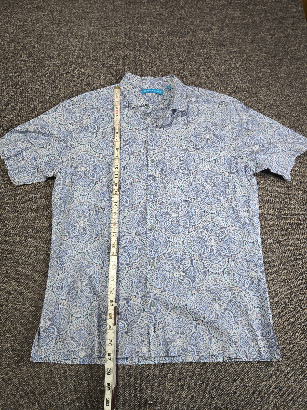 Tori Richard Hawaiian Shirt Mens Medium Palm Blue Print Cotton