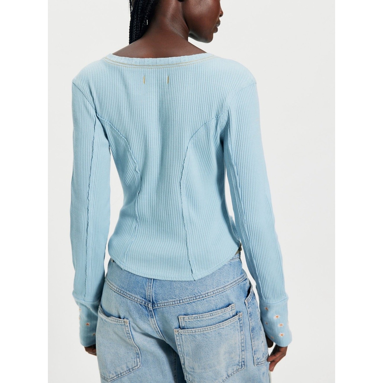 NWOT Free People We the Free Daria Cardi- Sky Blue Combo Daisy Size XS & Small