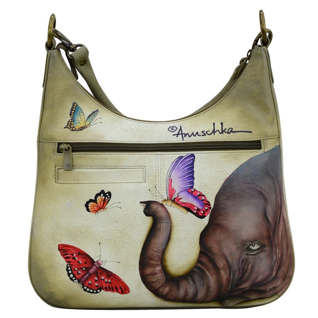 Anuschka Leather Covertible Slim Hobo Handbag , Gentle Giant