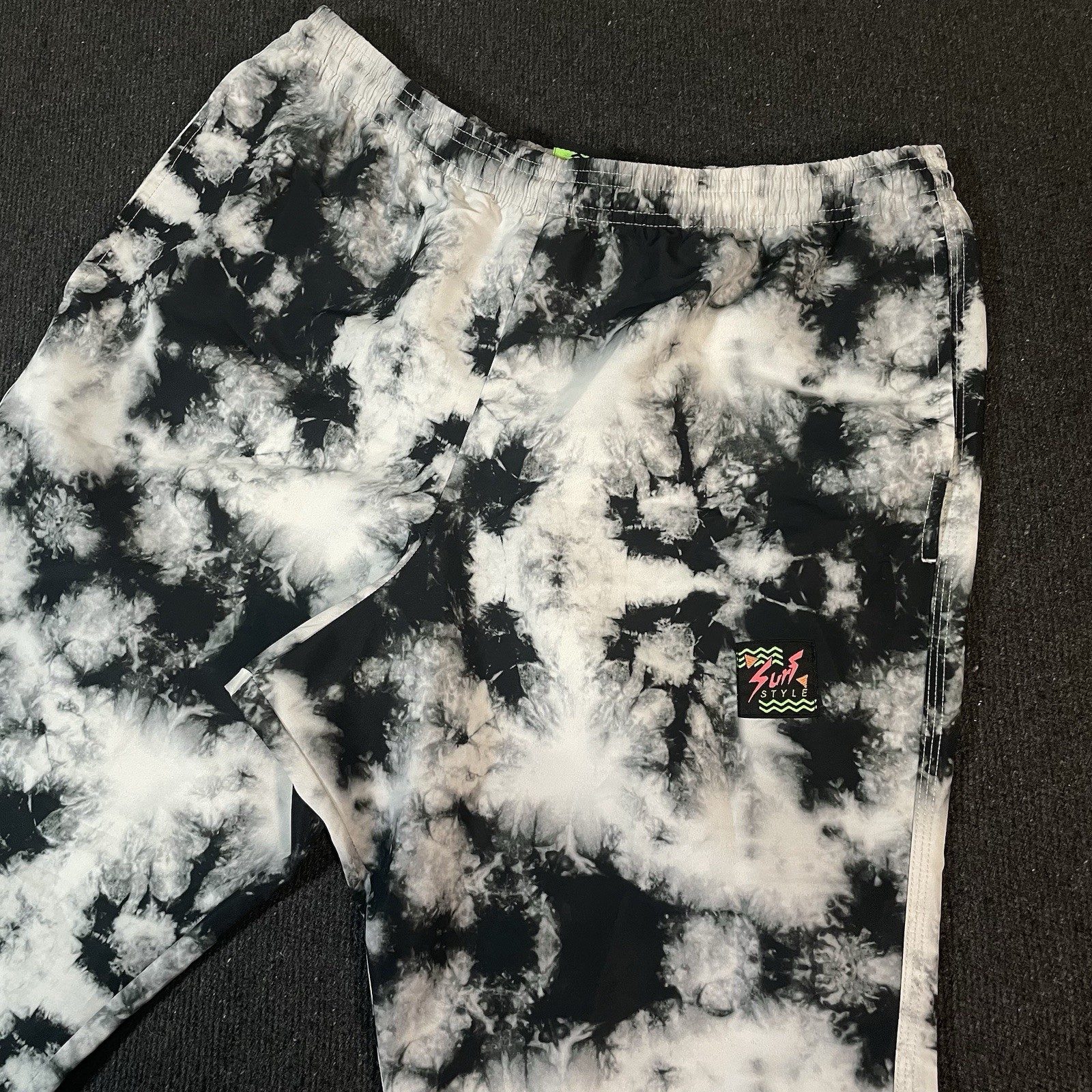 Rare VTG Surf Style Pants Black White Acid Wash Tie Dye Track Pants Polyester M