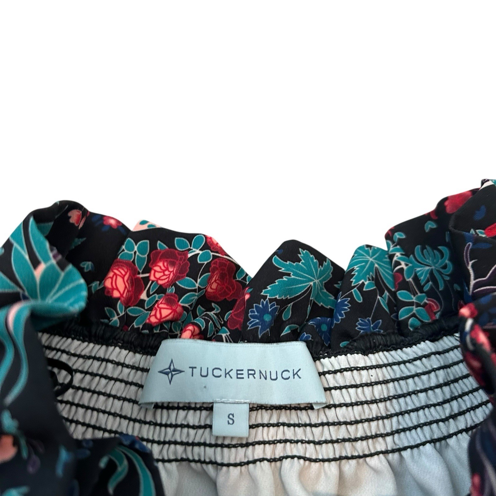 Tuckernuck Midnight Garden Peacock Off the Shoulder Marguerite Blouse Size S