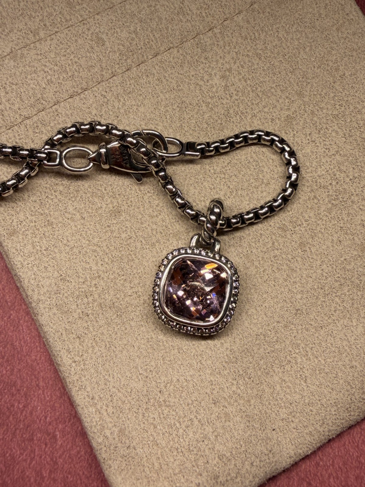 david yurman sterling silver 925 pink 14mm tourmaline necklace 18″