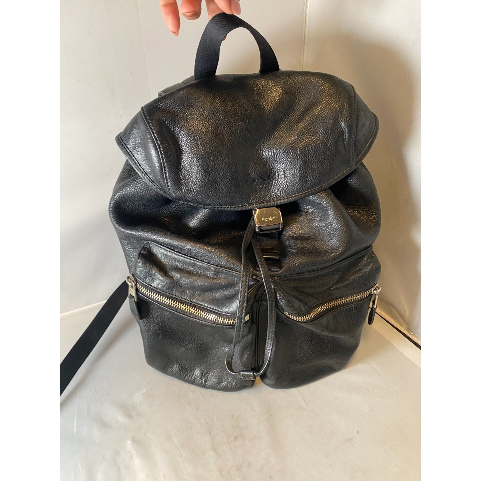 Authentic Coach Black Leather Sling Backpack Bag Unisex