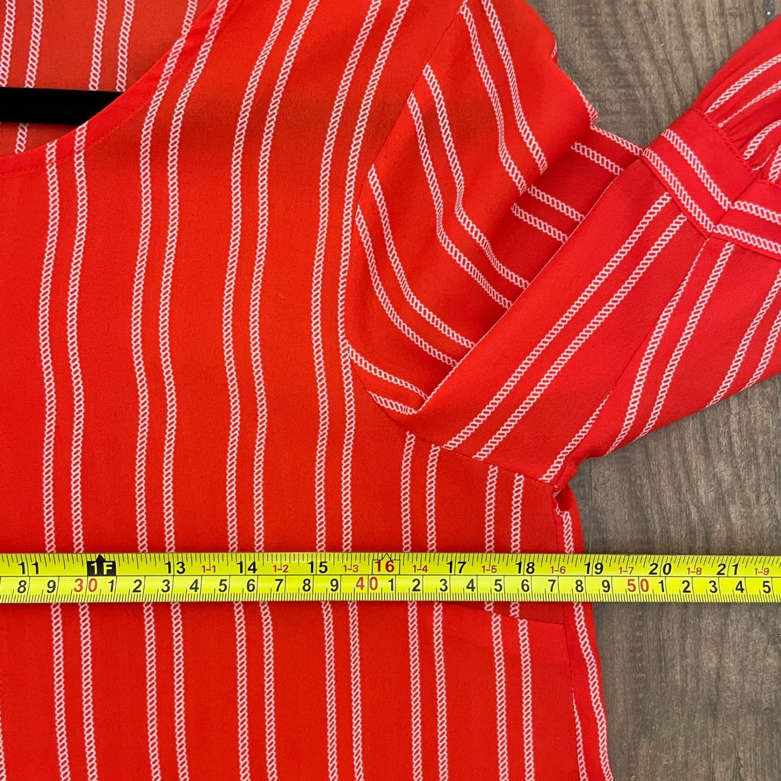 Rose + Olive Blouse Womens Small Red Striped Bishop Sleeve Tie Cuff Top Office