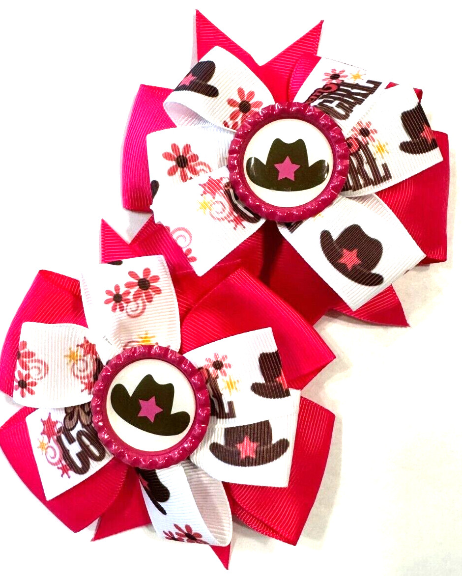 Beautiful Ride’um Cowgirl inspired pigtail hair bows for girls.