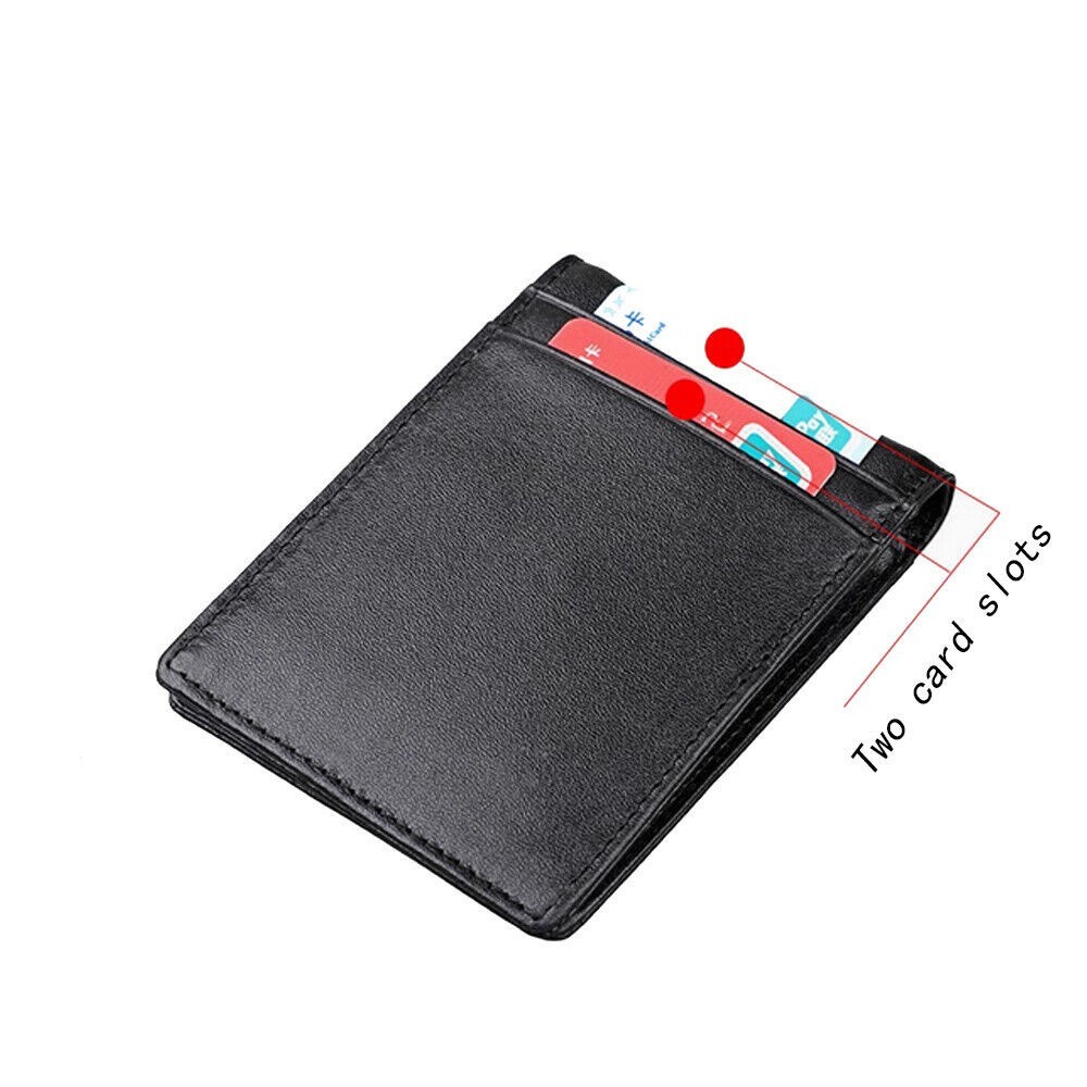 Men Rfid Blocking Leather Slim Card Wallet Bifold Front Pocket with Money Clips