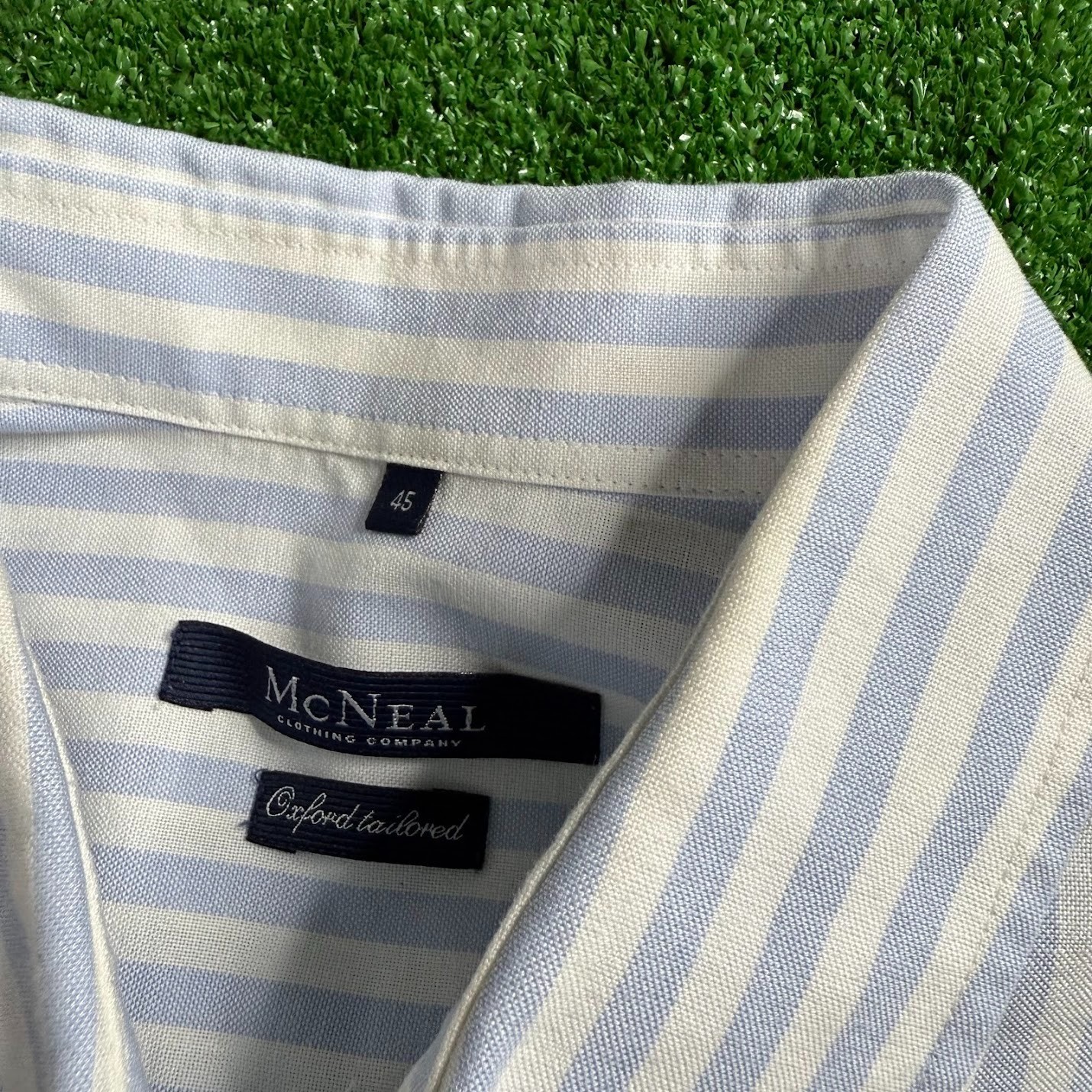 McNeal Long Sleeve Button Down Striped Blue Oxford Tailored Casual Shirt Size 45