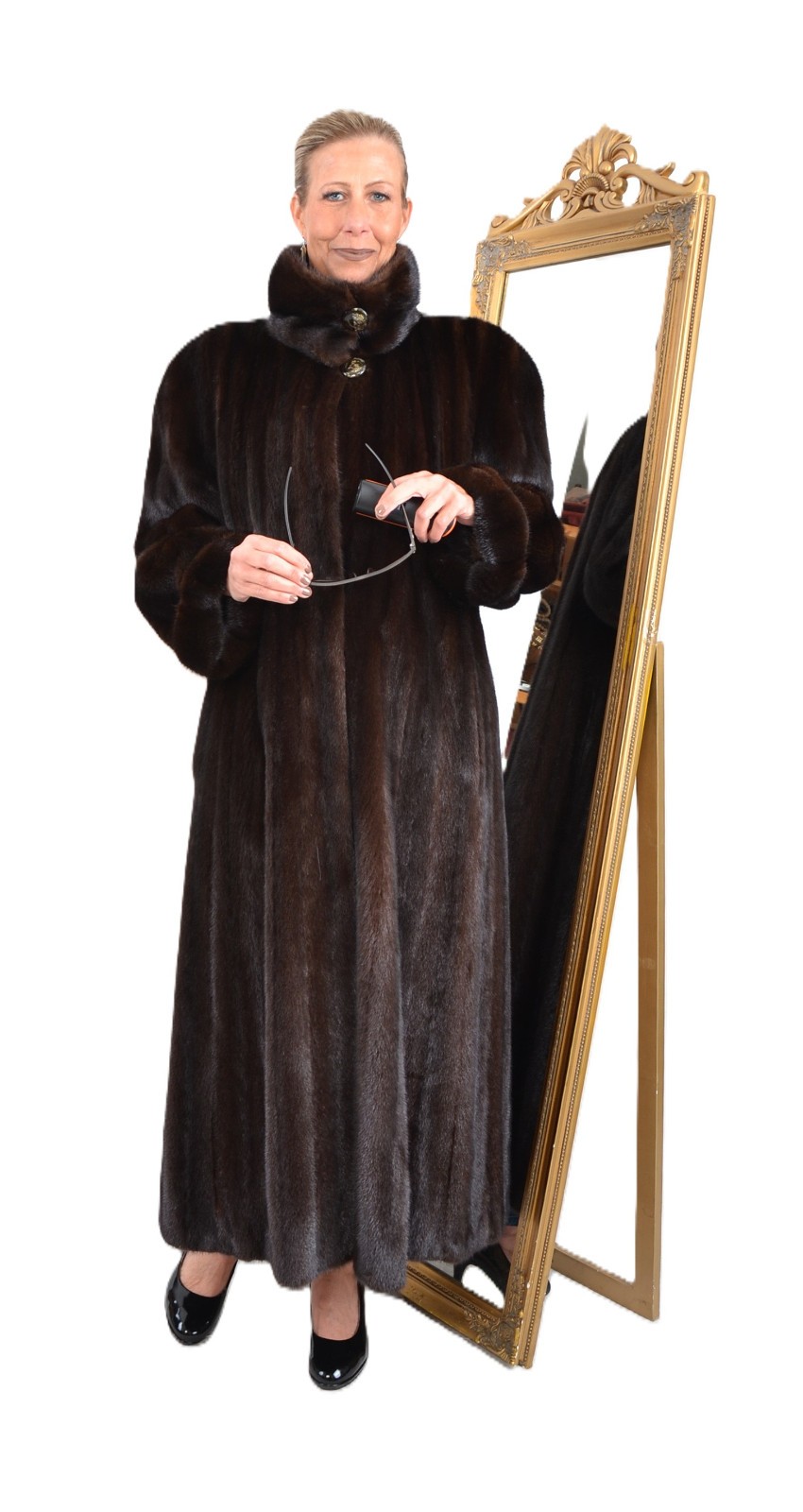 US5916 REAL SAGA MINK FUR COAT FEMALE SKINS RANCH MINK SIZE XL – NERZMANTEL